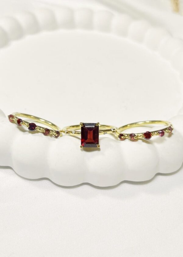 3'lü Garnet(Lal) Yüzük Seti | 925® Gümüş 22K Altın Kaplama