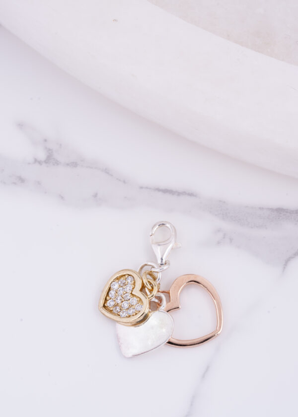 3'lü Rose Gold Kalp 925® Gümüş Charm