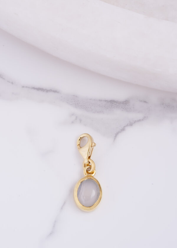 Oval Form Ay Taşı Altın Kaplama 925® Gümüş Charm